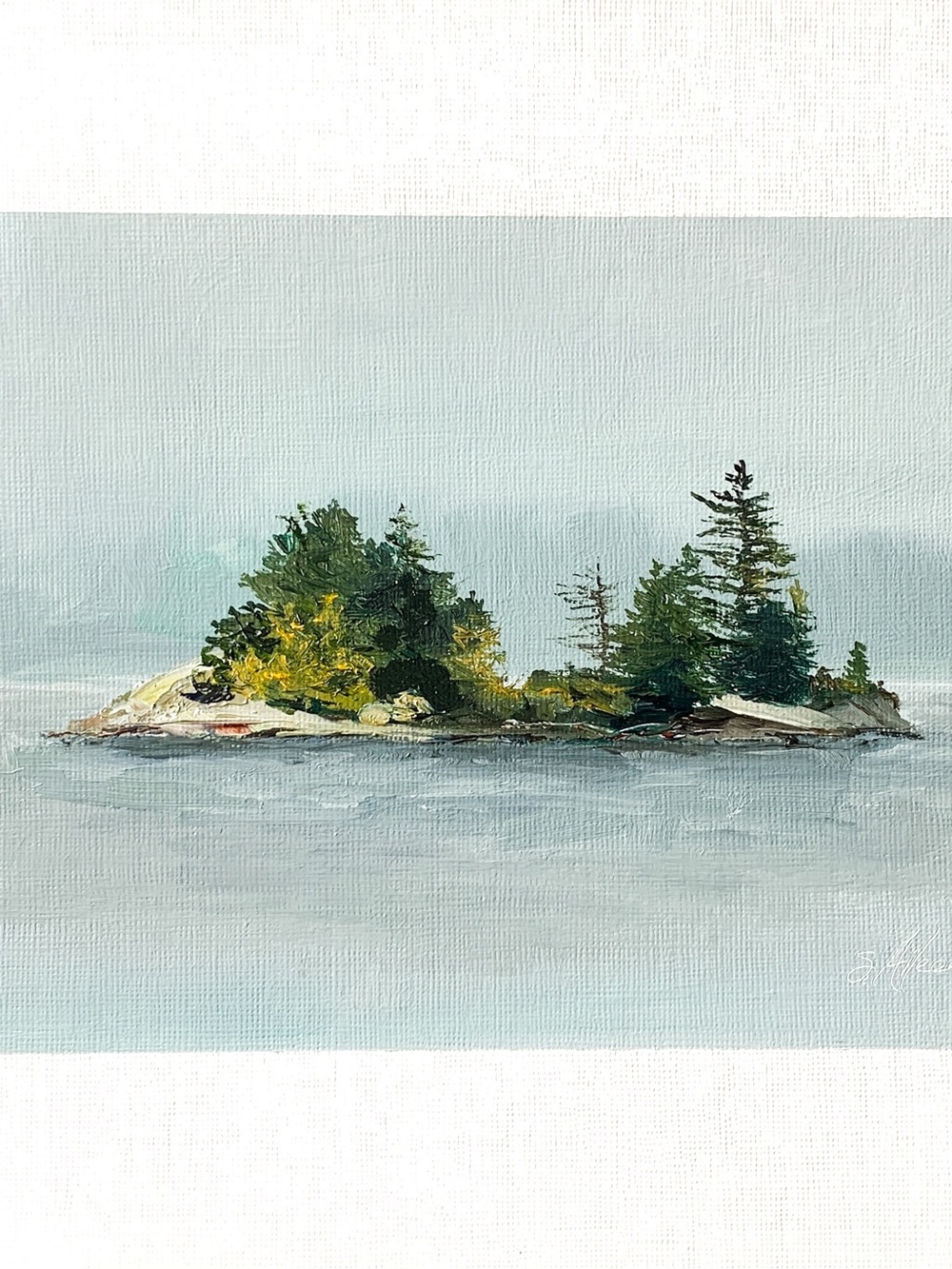 8x10 Maine Original Oil Seascape Painting Small Island Pines Coastal Art Signed